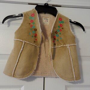 Old Navy Light Brown Shearling Girls Vest with embroidery 3T